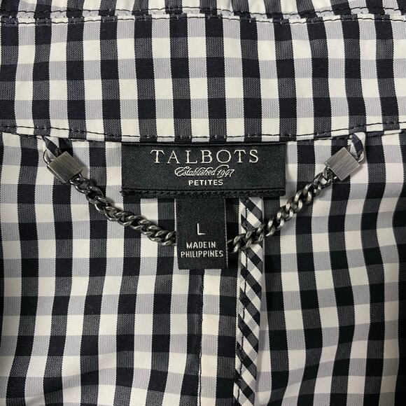 Talbots Petites Tie Front Gingham Jacket Womens Size L Black White Minimalist - Picture 2 of 9